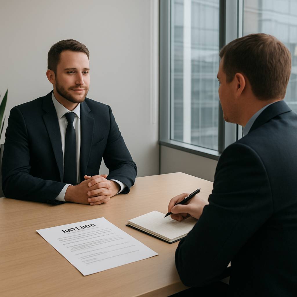 Man in mockup interview in MBA, thanks to the Brujo Method's GRE and GMAT exam prep courses