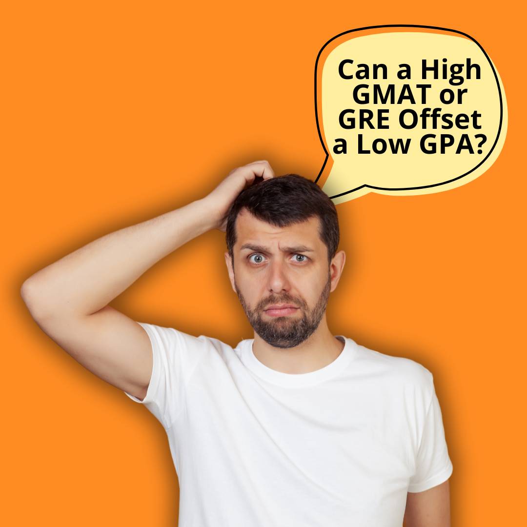 Man thinking: Can a strong GMAT or GRE score really make up for a low GPA? Which would be easier to achieve with the Brujo Method's GMAT and GRE prep courses!